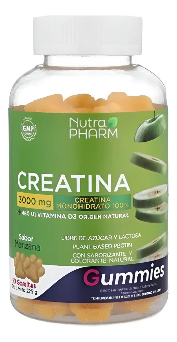 Creatina Gummies 90 Gomitas + Vit D Nutrapharm Manzana